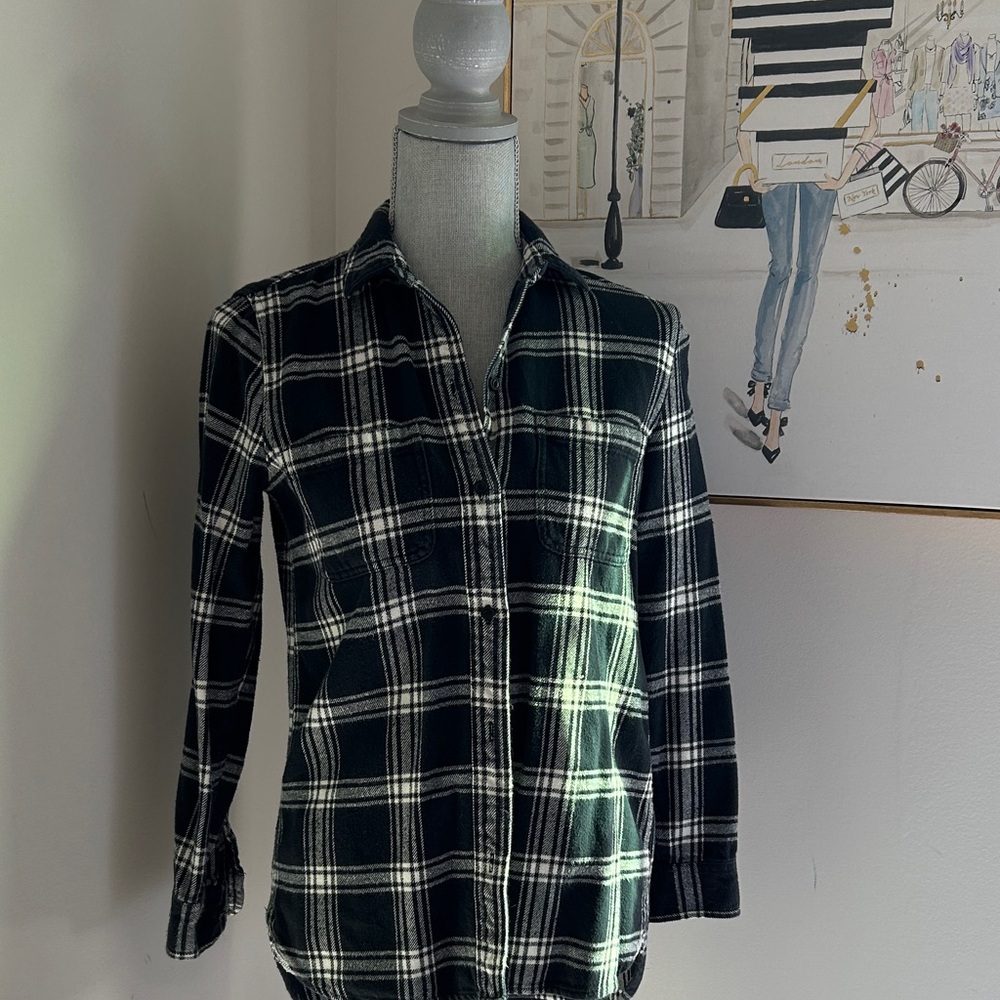 Madewell Black and White Plaid Button-Down Shirt